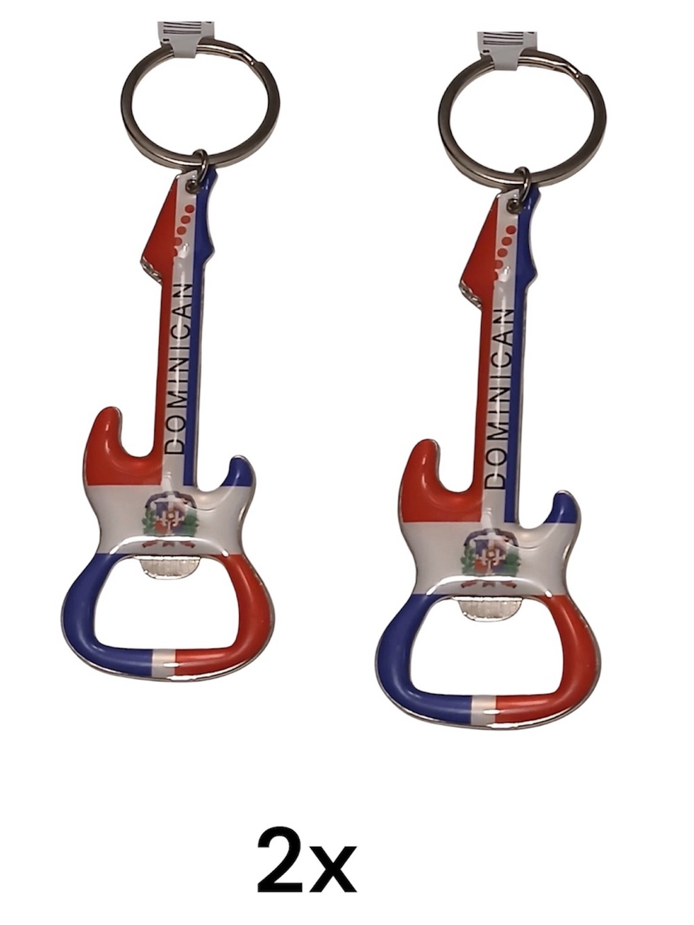 Dominican Republic Flag Guitar Bottle Opener Keychain (2-Pack)